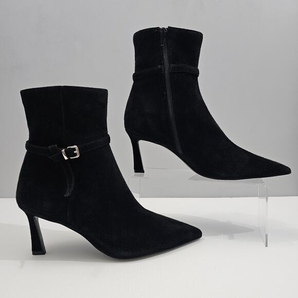 NEW Steve Madden Layan Ankle Bootie Womens 9 Black Suede Pointed Toe Heel - Picture 3 of 14